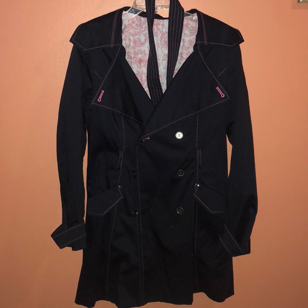 Navy Blue trench with Pink Stitching